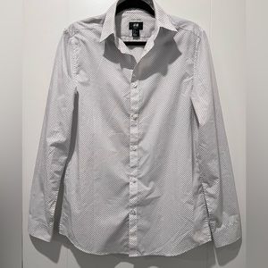 H&M Mens White and Gray Button Up Slim Fit Shirt Medium